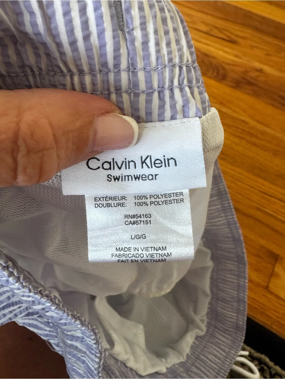 Calvin Klein Blue and White Striped Men's Swim Trunks